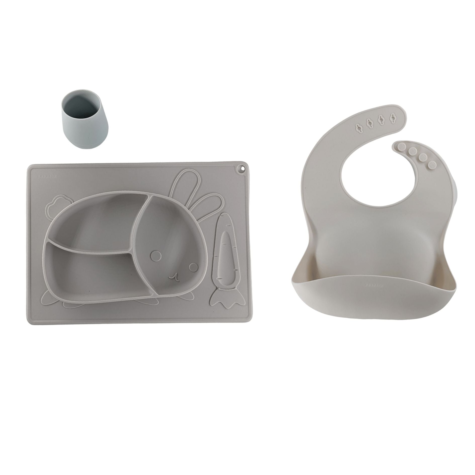 8 Month + Feeding Set Rabbit Finger Eating Plate | Silicon Bib And Cup | Silicone Finger Eating Plate - b4brainuae