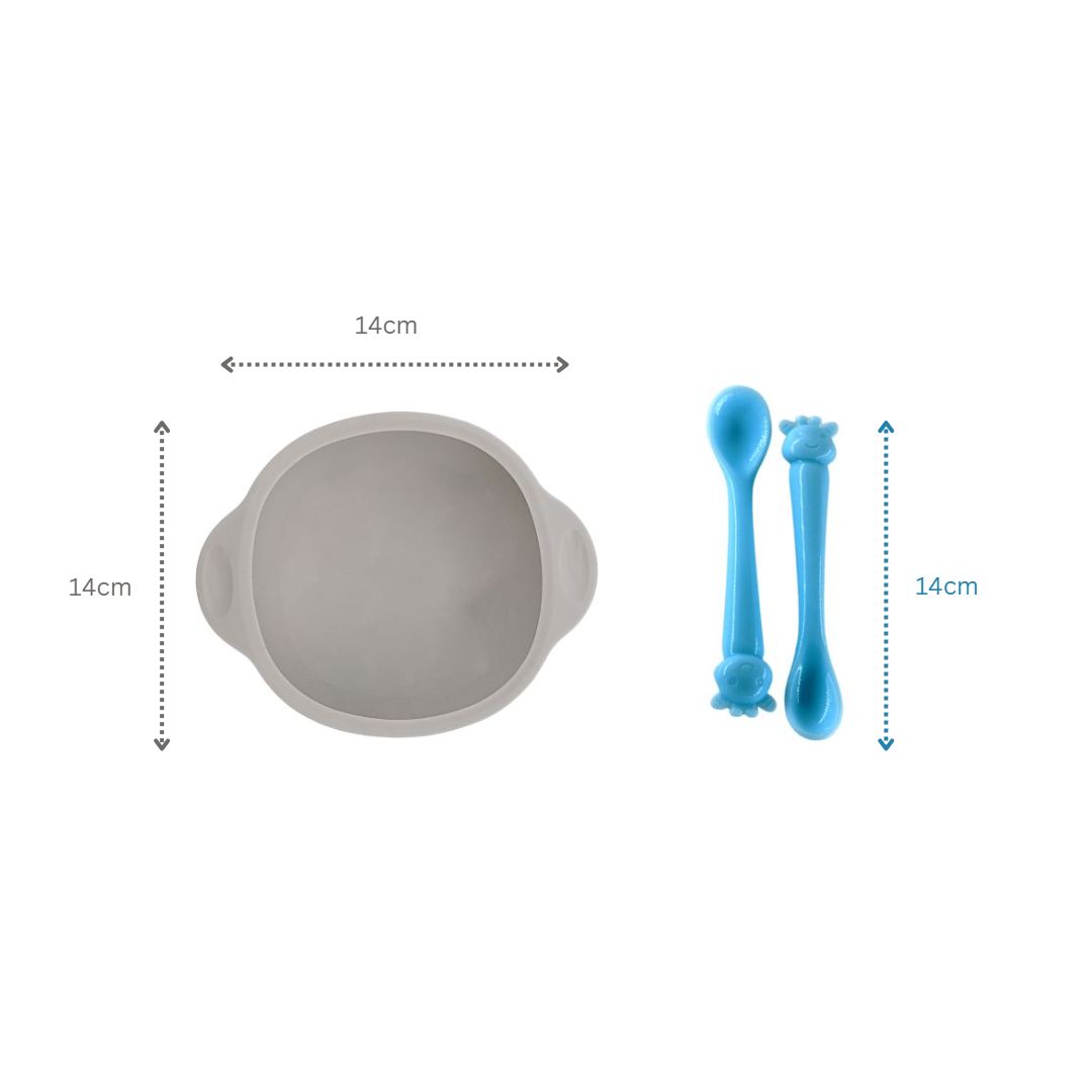 Silicone Suction Bowl and Silicon Giraffe Spoon For Baby - b4brainuae