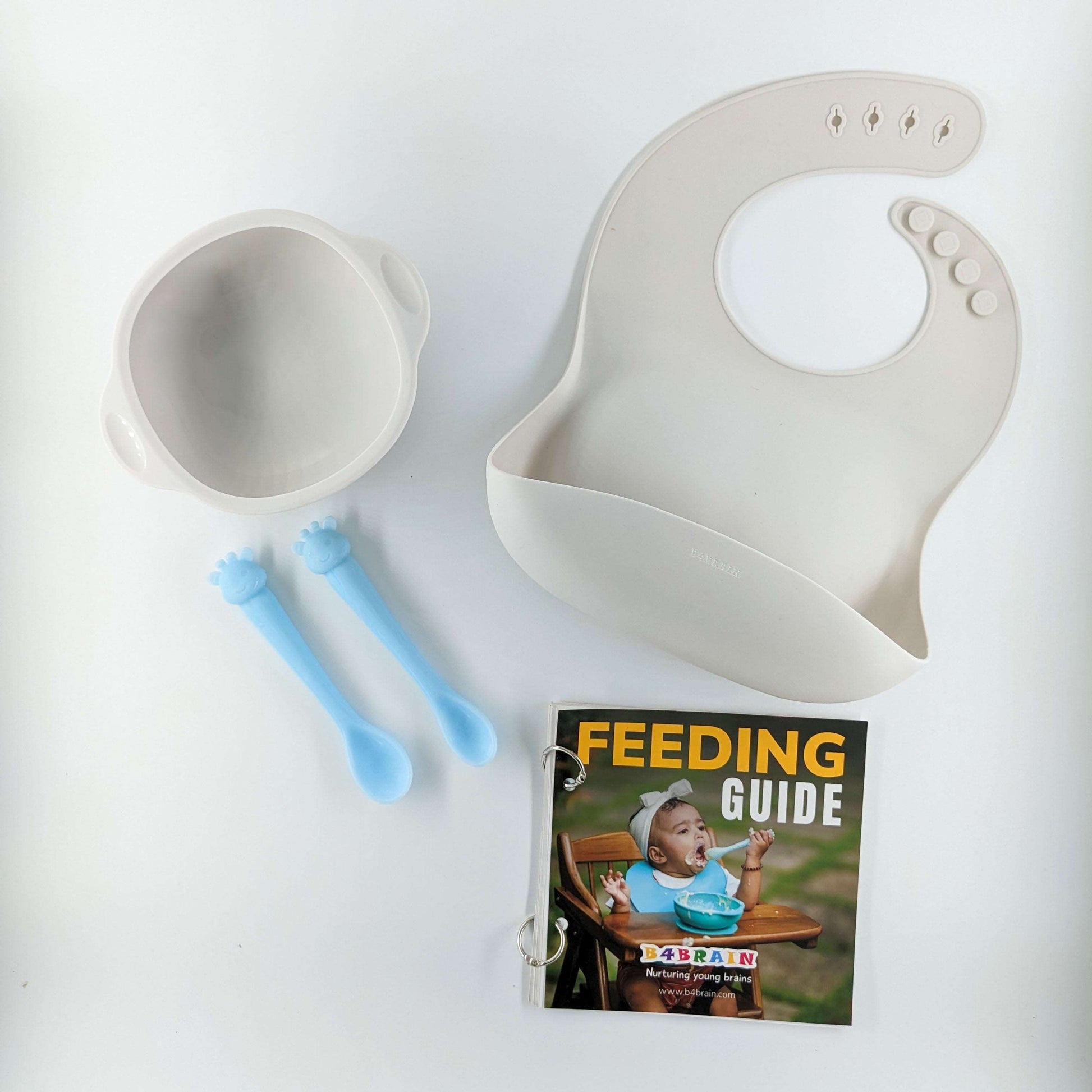 6 Month + Feeding Set Silicone Bowl And Giraffe Silicon Spoon With A Silicon Bib | Silicone Feeding Set - b4brainuae