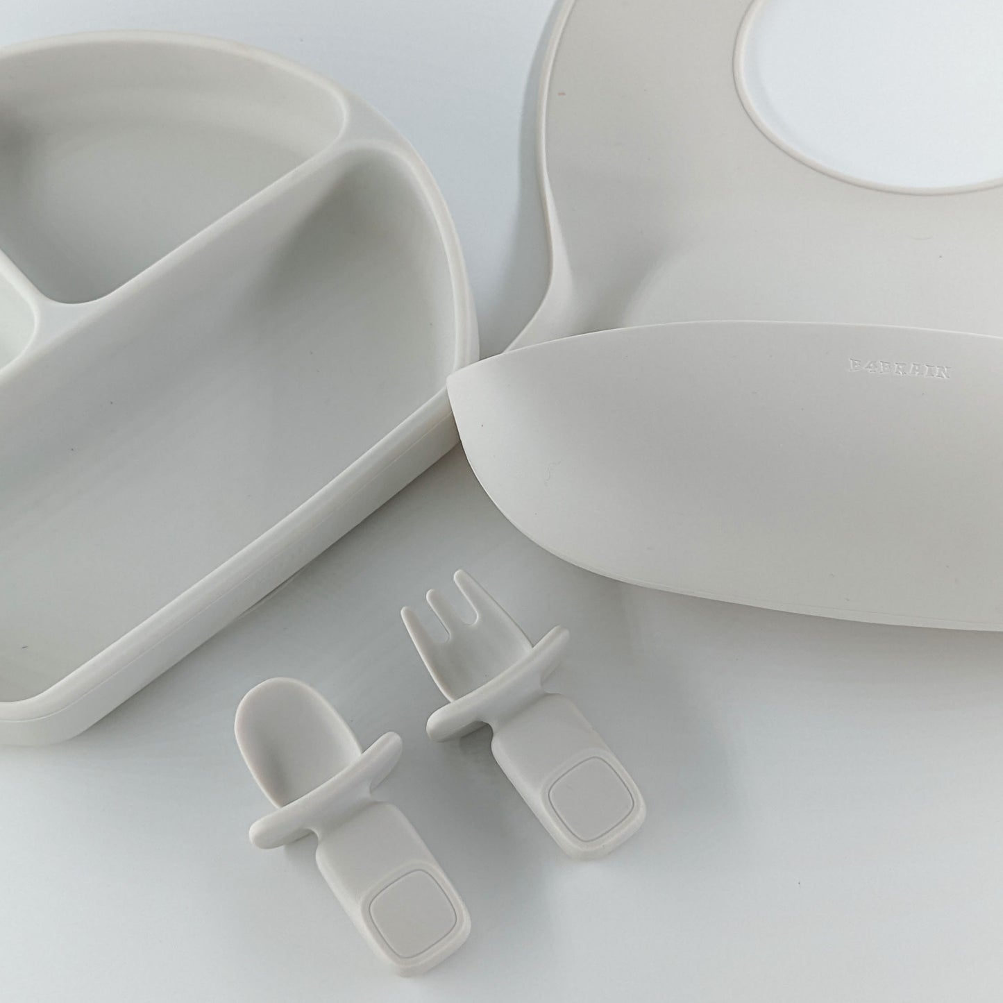 10 Months + Feeding Set of Silicone Plate With Fork, Spoon And Silicon Bib | Silicone Feeding Essentials - b4brainuae