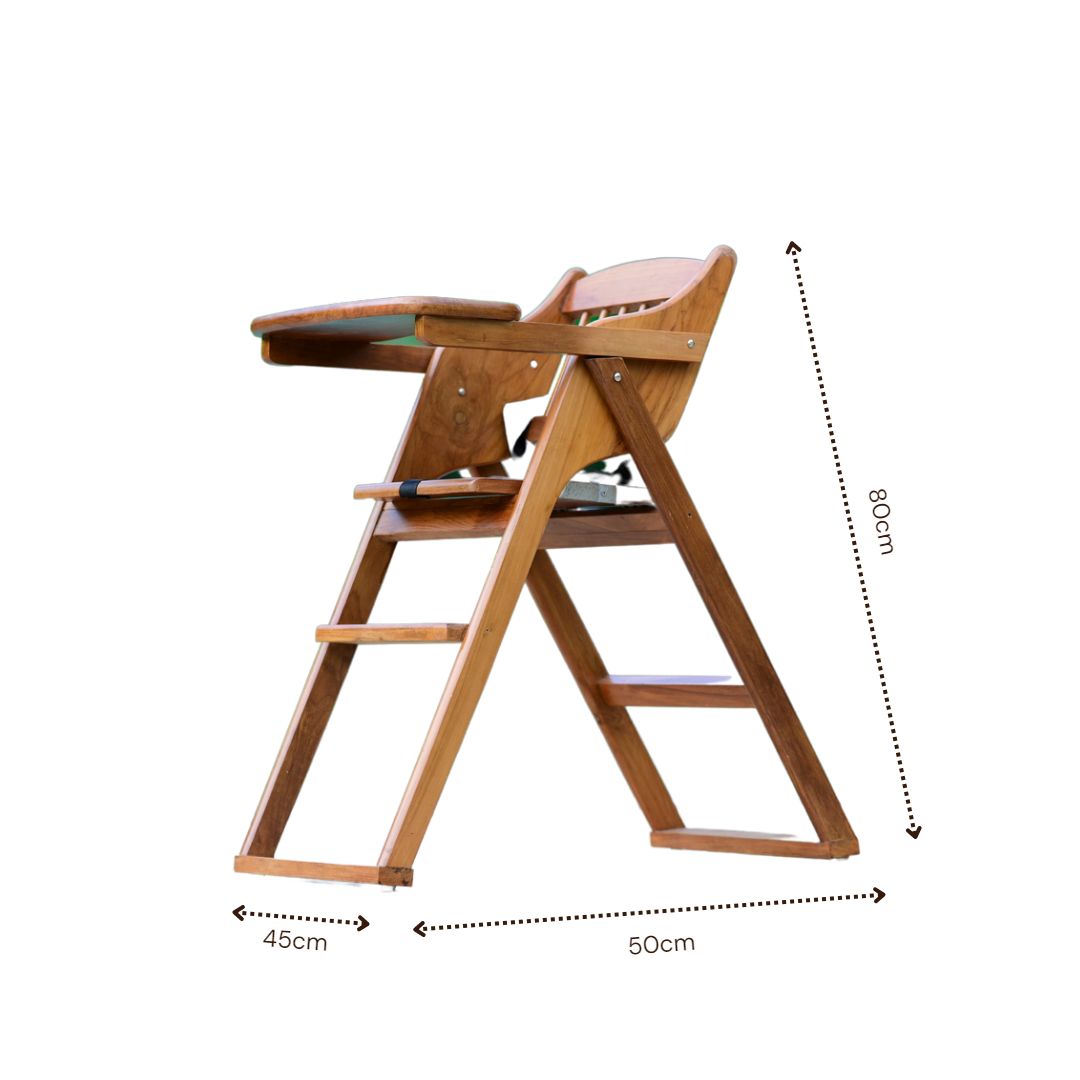 Wooden High Chair for Baby Toddler, Foldable, Luxurious Teak Wood Feeding chair - b4brainuae