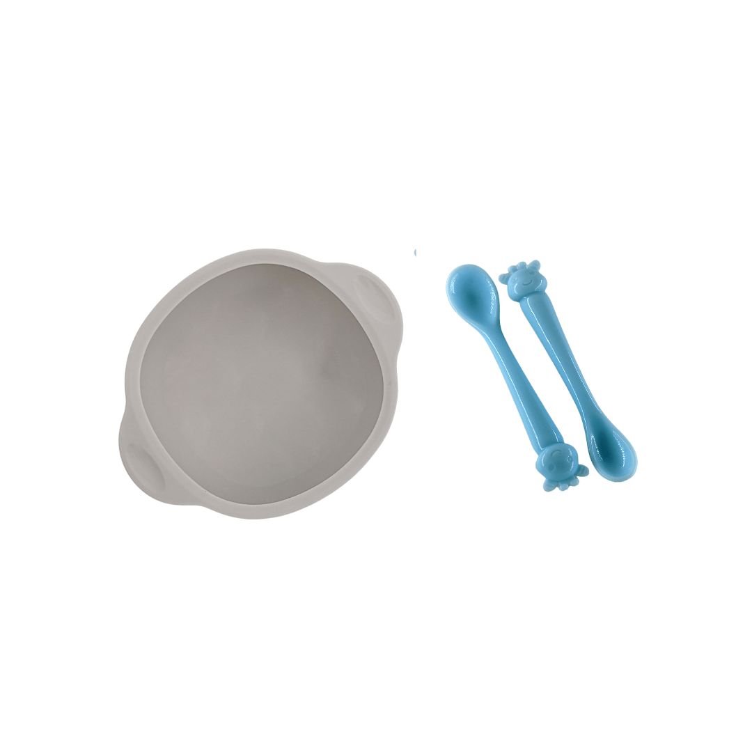 Silicone Suction Bowl and Silicon Giraffe Spoon For Baby - b4brainuae