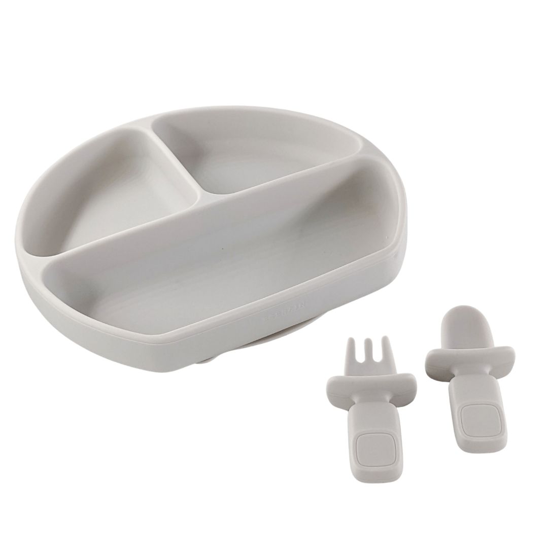 Baby Self Feeding Silicone Plate with Fork & Spoon - b4brainuae