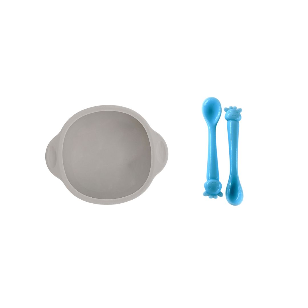 Silicone Suction Bowl and Silicon Giraffe Spoon For Baby - b4brainuae