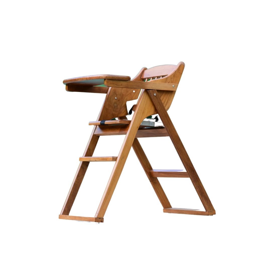 Wooden High Chair for Baby Toddler, Foldable, Luxurious Teak Wood Feeding chair - b4brainuae