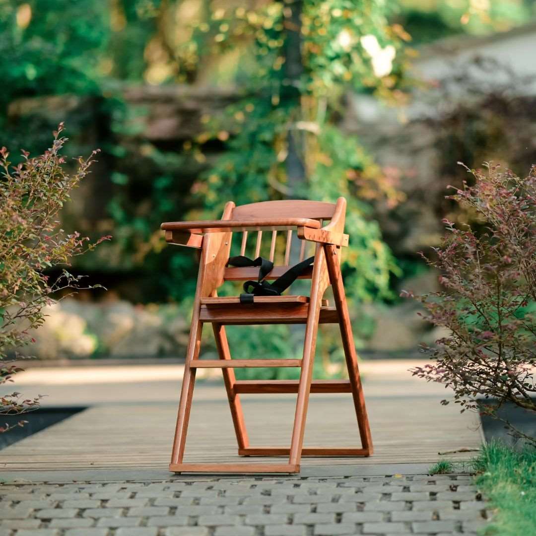 Wooden High Chair for Baby Toddler, Foldable, Luxurious Teak Wood Feeding chair - b4brainuae