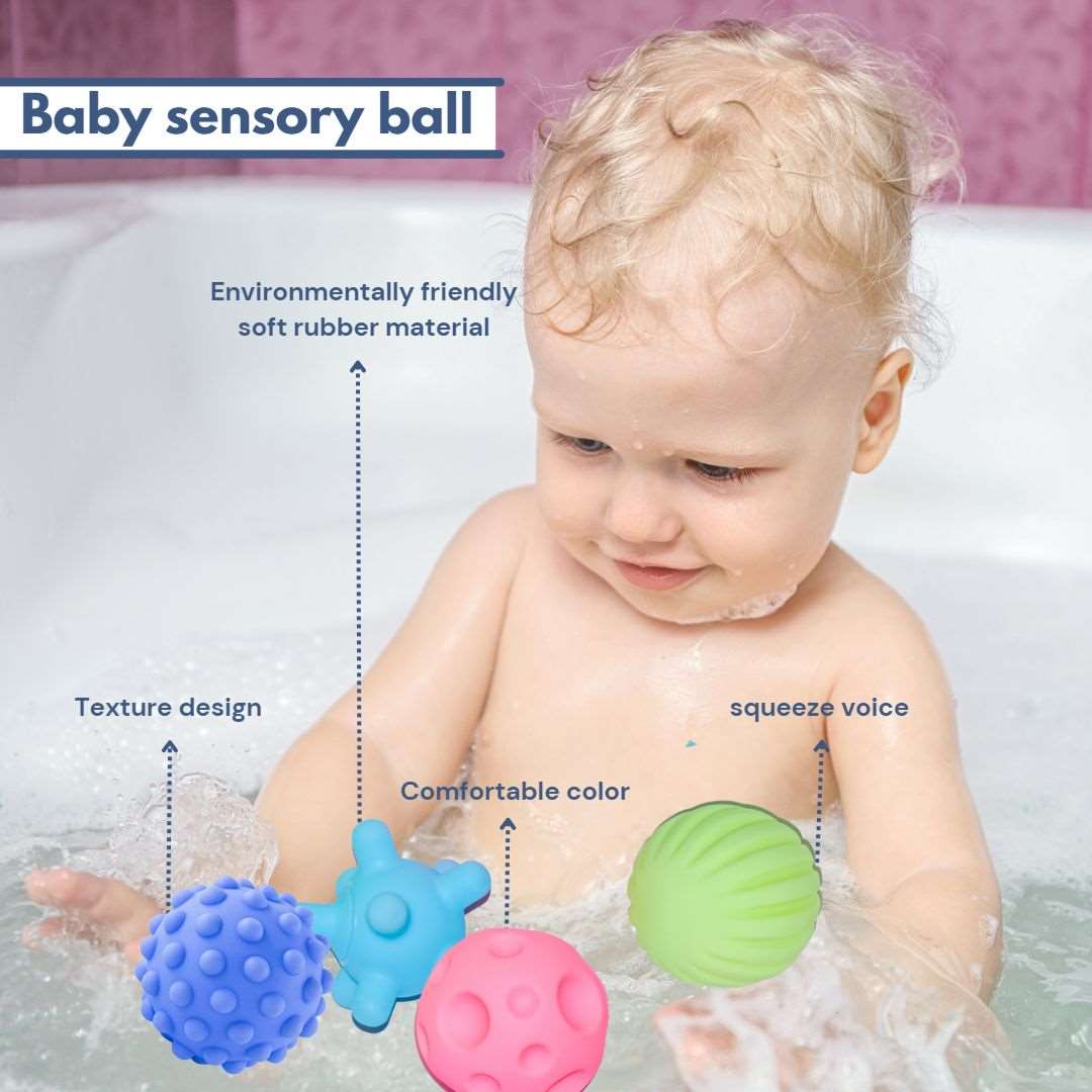 Sensory Balls Toys Pack Of 6 | Colourful squeaky ball | Soft silicone rubber ball For Baby - b4brainuae